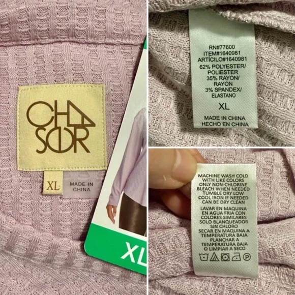 Chaser Lavender Waffle Weave Long Sleeve V-Neck Top Size Extra Large NWT - Picture 6 of 6
